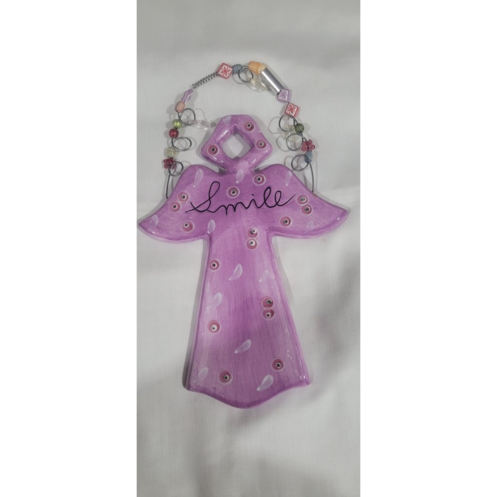 Inspirational Purple  Ceramic Angel Wall Hanging - SMILE Inscription